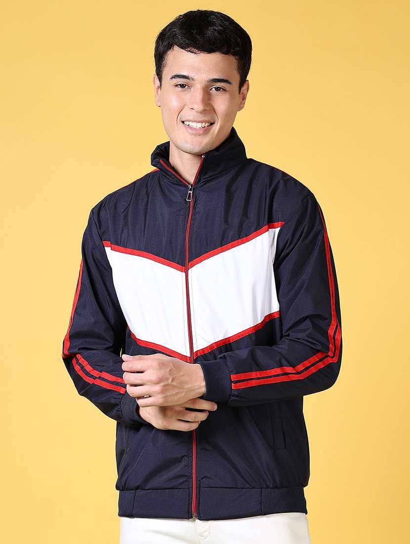 men color block long sleeve bomber jacket