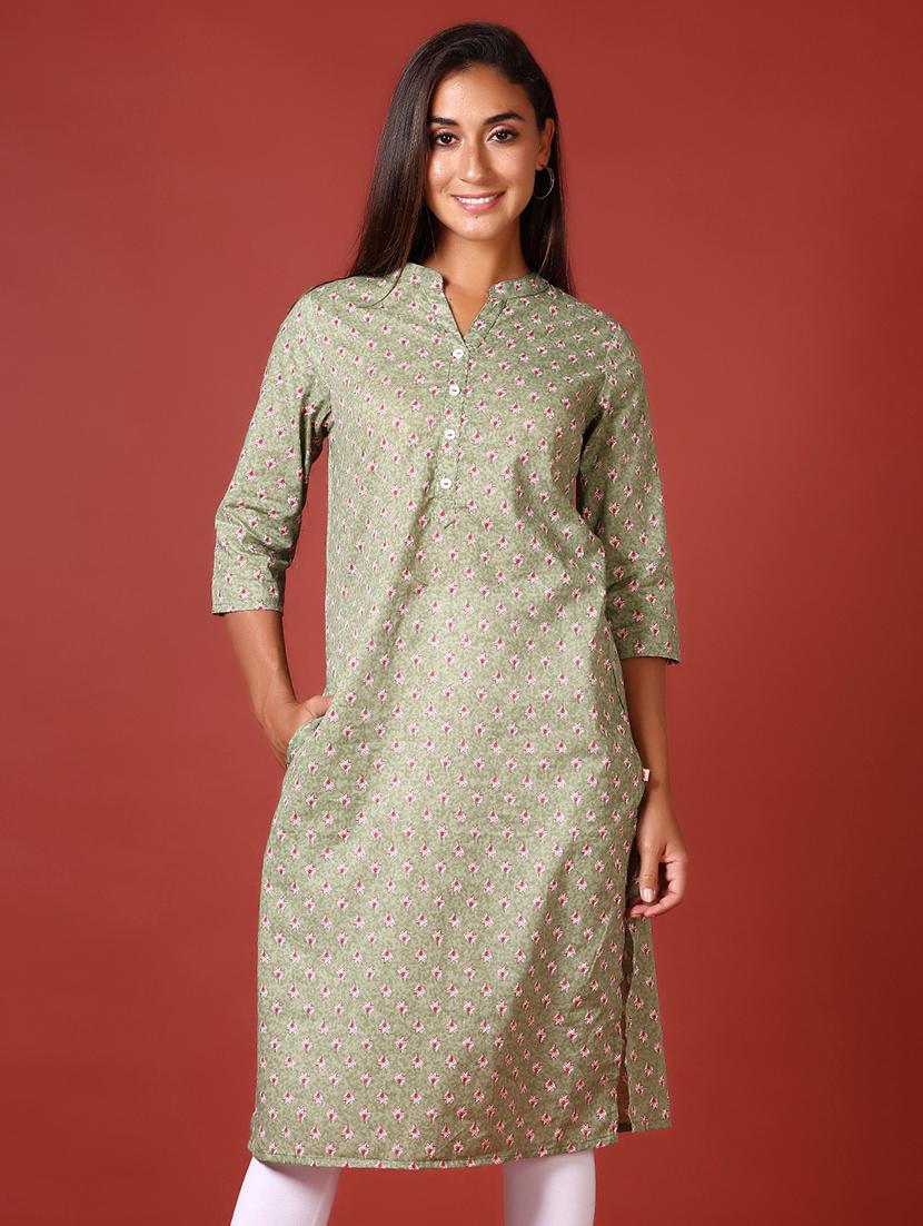 women three quarter sleeve straight kurta - 21641403 -  Zoom Image - 0