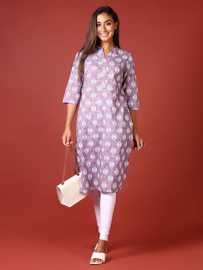 women three quarter sleeve straight kurta - 21641404 - Standard Image - 3