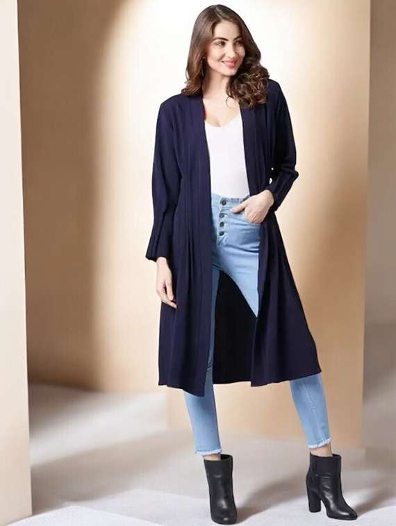 women blue solid long sleeve regular shrug - 21641486 -  Zoom Image - 0