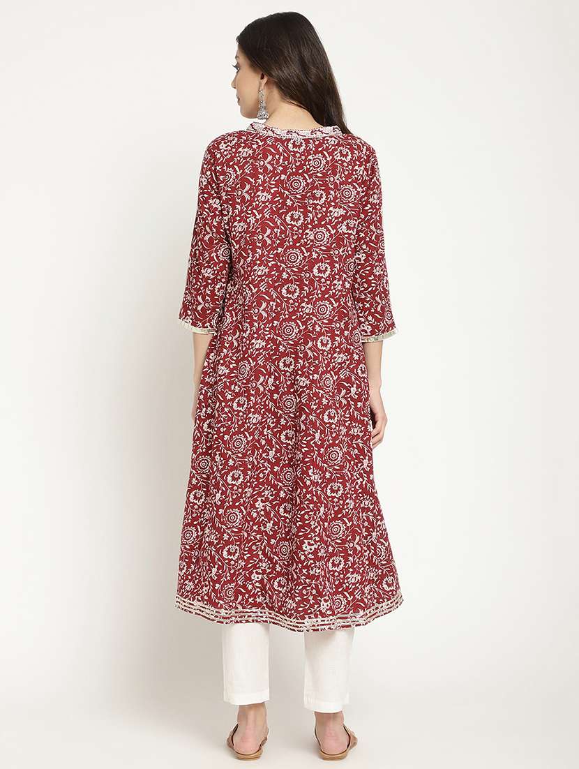 women floral printed three quarter sleeve a-line kurta - 21642028 - Standard Image - 3