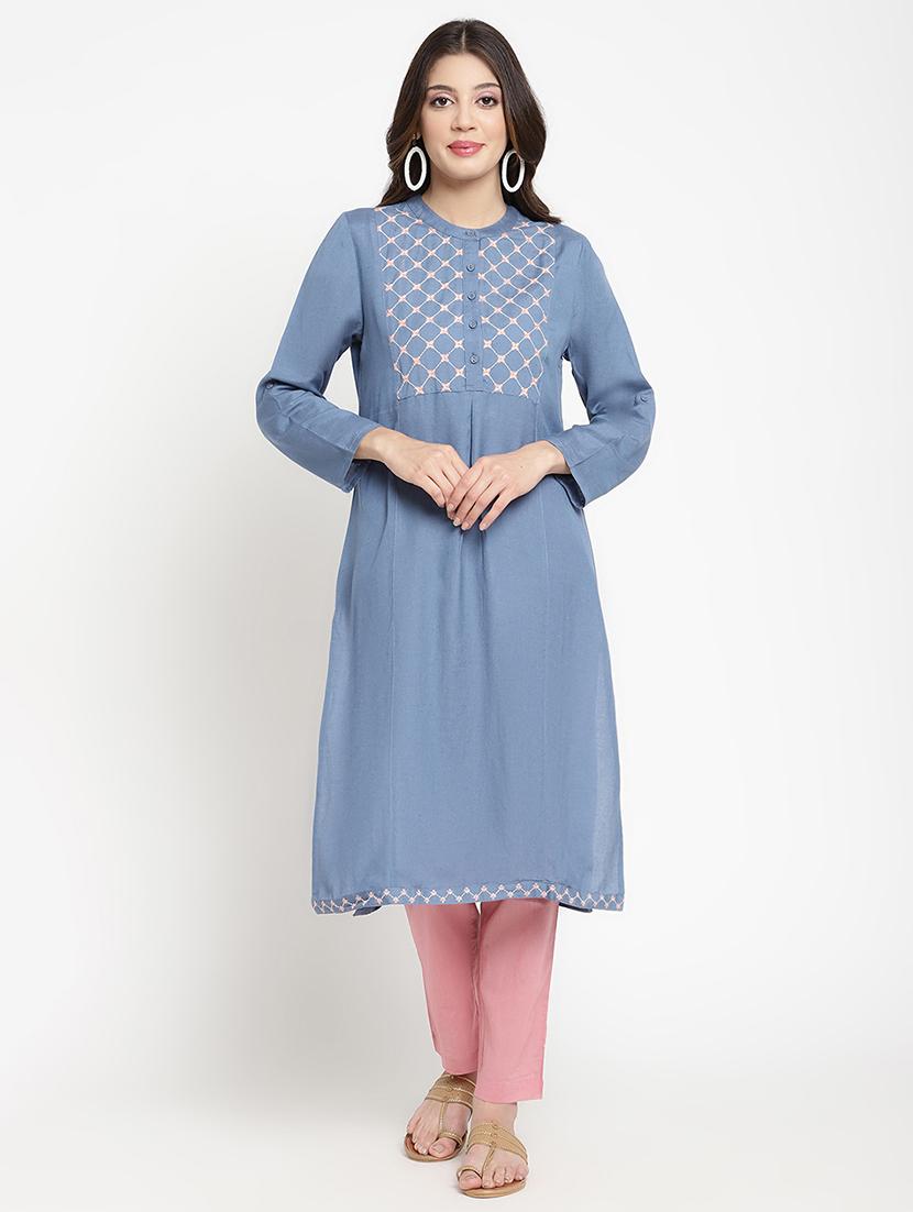 women embroidered three quarter sleeve straight kurta - 21642032 -  Zoom Image - 0