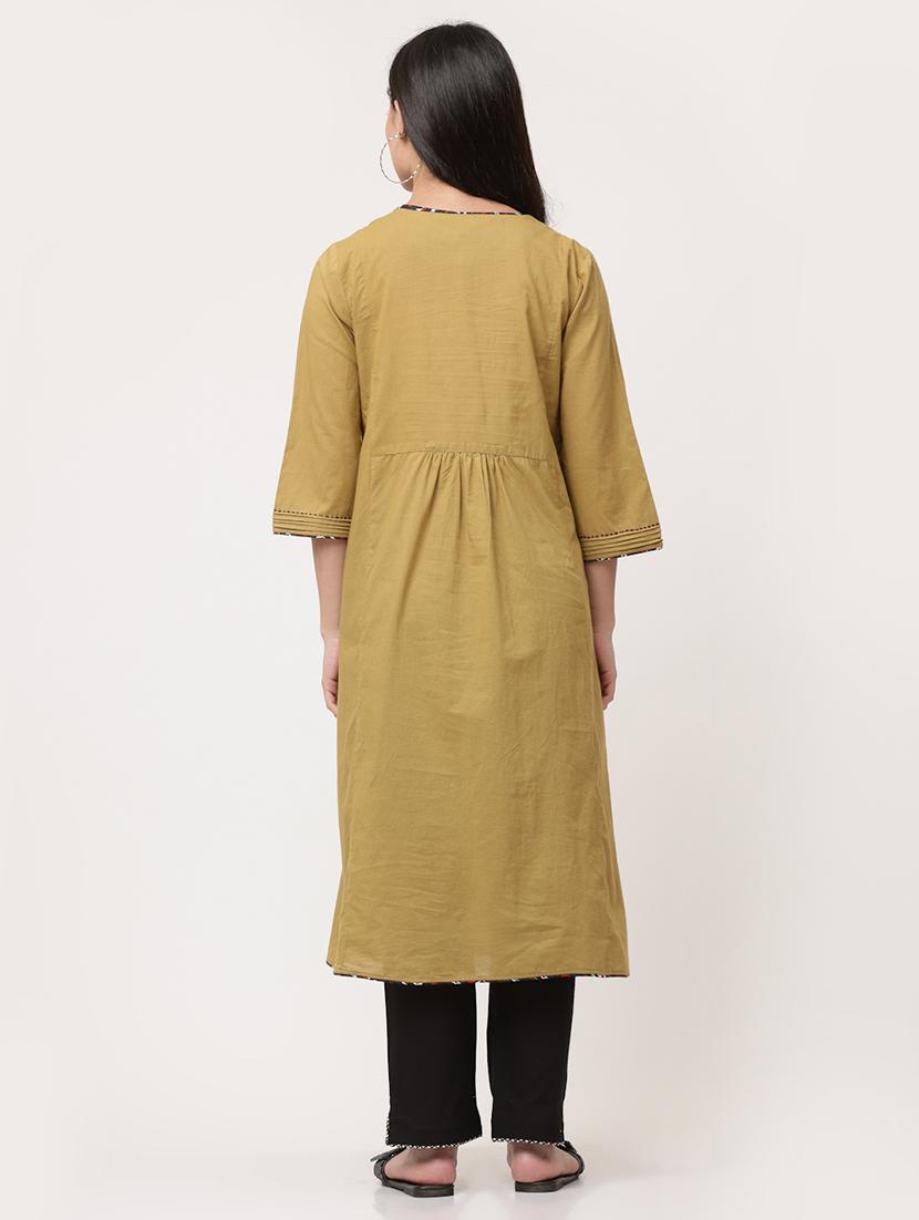women solid three quarter sleeve a-line kurta - 21642073 - Standard Image - 3