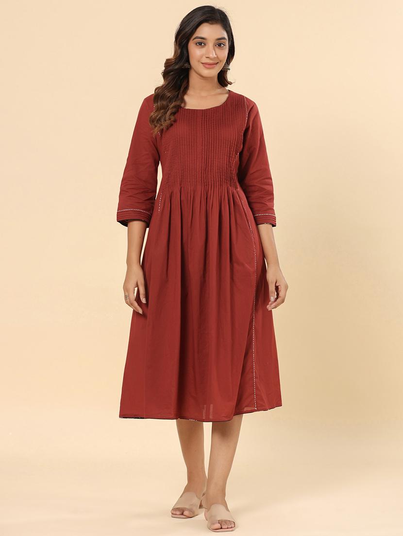women solid three quarter sleeve a-line kurta - 21642075 - Zoom Image - 0