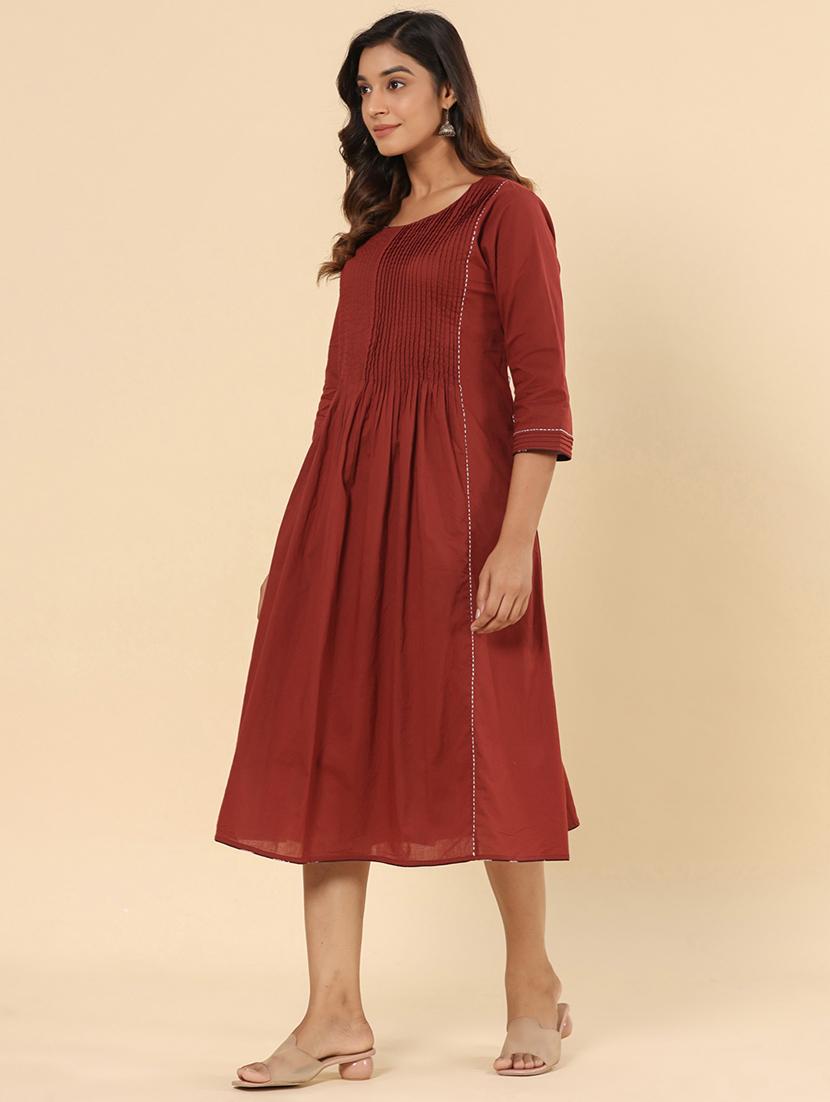 women solid three quarter sleeve a-line kurta - 21642075 - Standard Image - 3