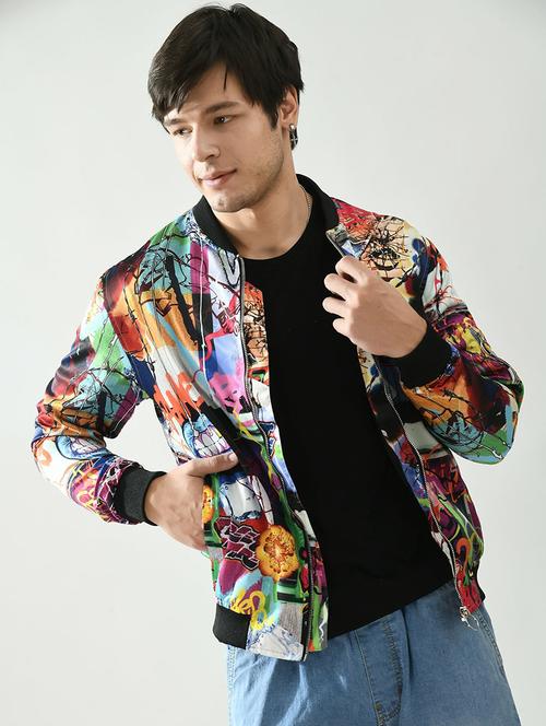 men printed long sleeve casual jacket - 21642323 - Standard Image - 0