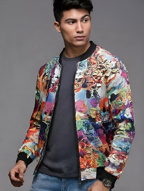 men printed long sleeve casual jacket - 21642327 - Standard Image - 0