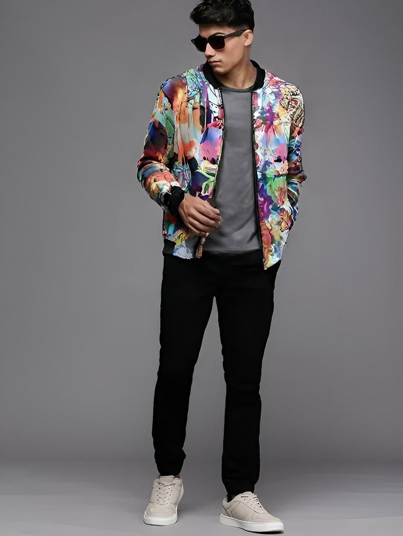 men printed long sleeve casual jacket - 21642327 - Standard Image - 3