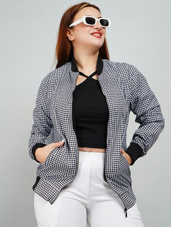women houndstooth long sleeve regular jacket - 21642328 - Zoom Image - 0