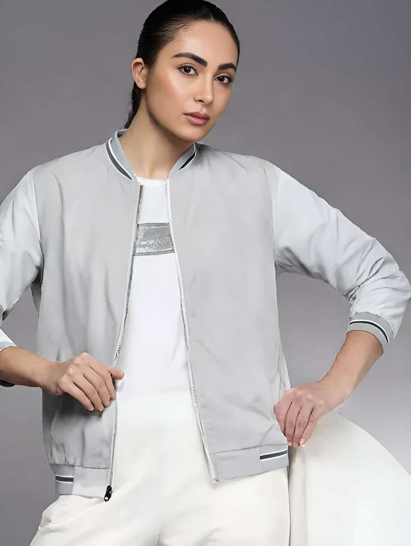 women color block long sleeve regular jacket - 21642369 -  Zoom Image - 0