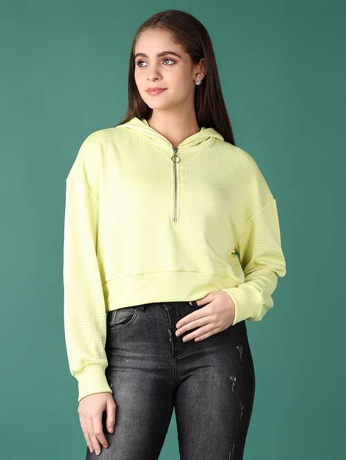 women plain half zip-up short length hood neck sweatshirt - 21642547 -  Standard Image - 0