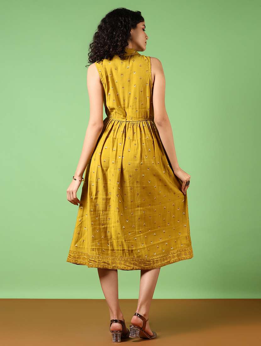 women printed collared a-line ethnic dress - 21642592 -  Standard Image - 3