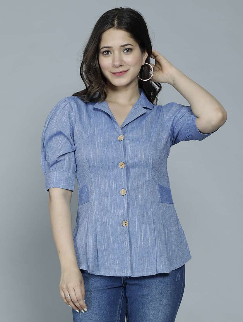 women solid lapel collar neck shirt - 21642710 - Zoom Image - 0