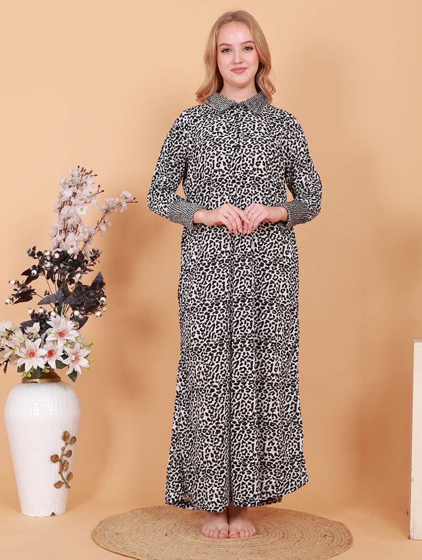 women printed long sleeves nighty