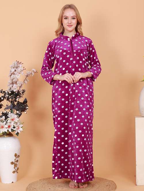 women printed long sleeves nighty - 21643088 - Standard Image - 0