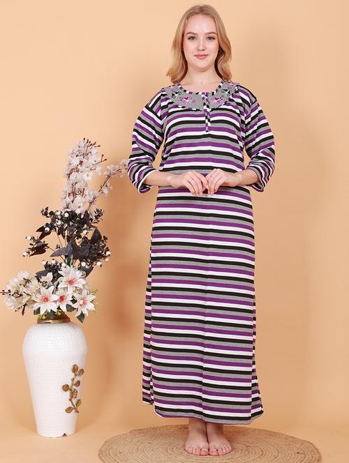 women printed long sleeves nighty - 21643090 - Standard Image - 0