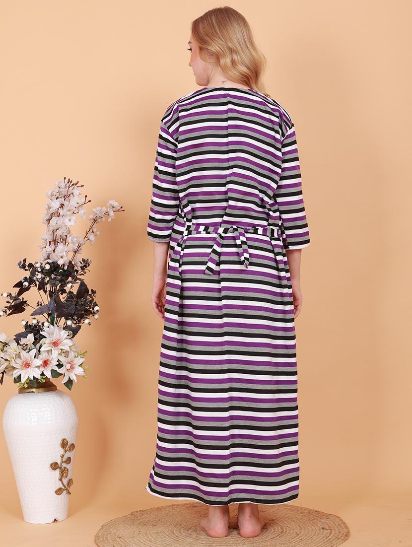 women printed long sleeves nighty - 21643090 - Standard Image - 3