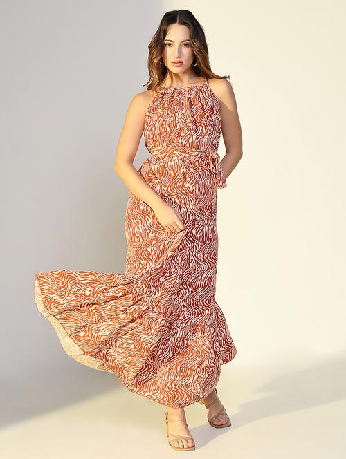 women printed shoulder starp tiered dress - 21643108 - Standard Image - 0
