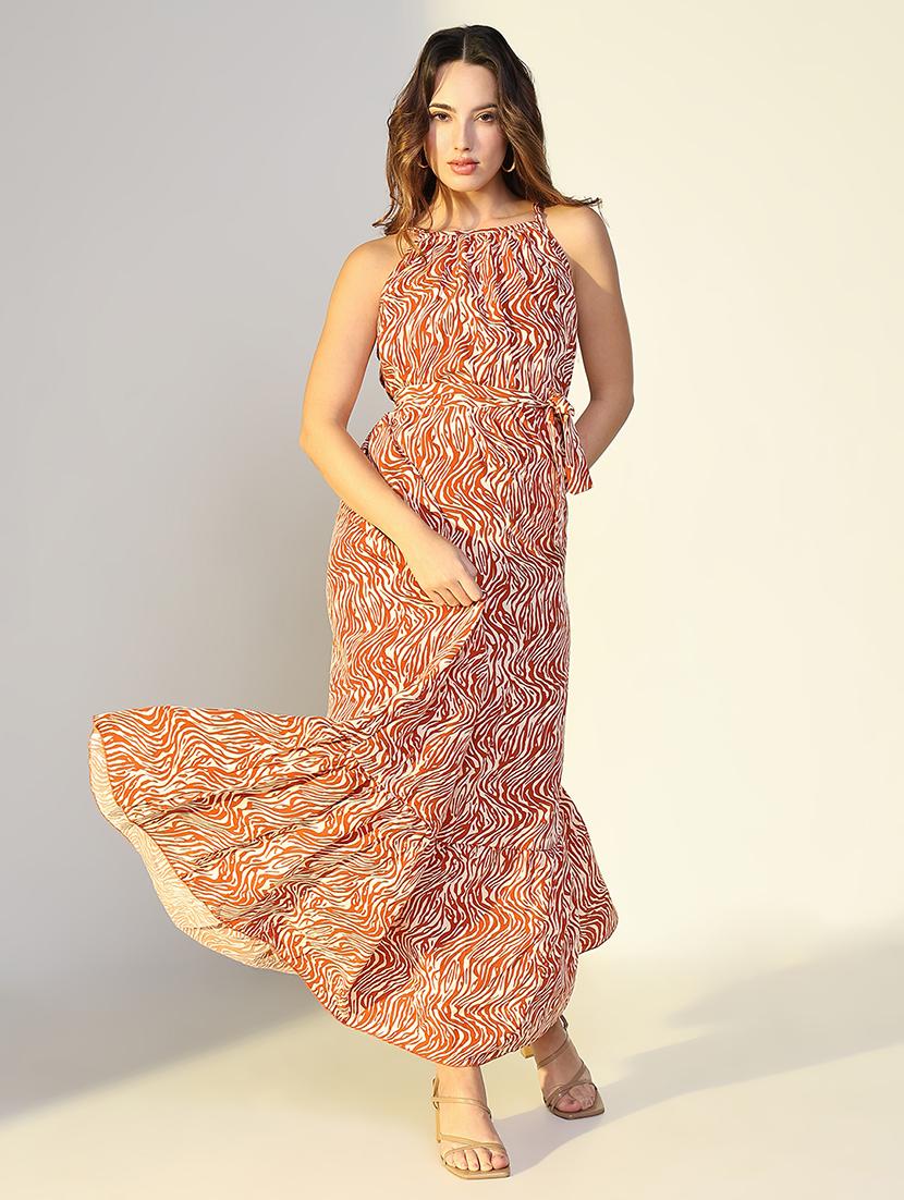 women printed shoulder starp tiered dress - 21643108 - Zoom Image - 0