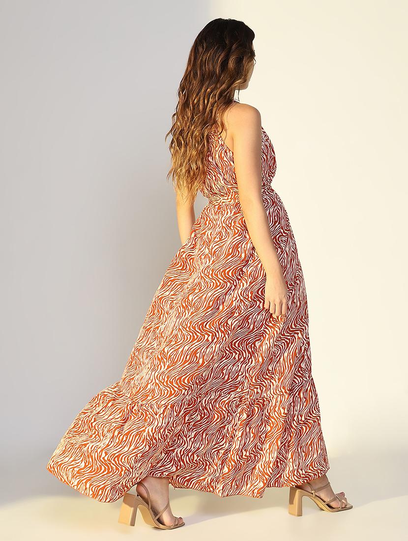 women printed shoulder starp tiered dress - 21643108 - Standard Image - 5