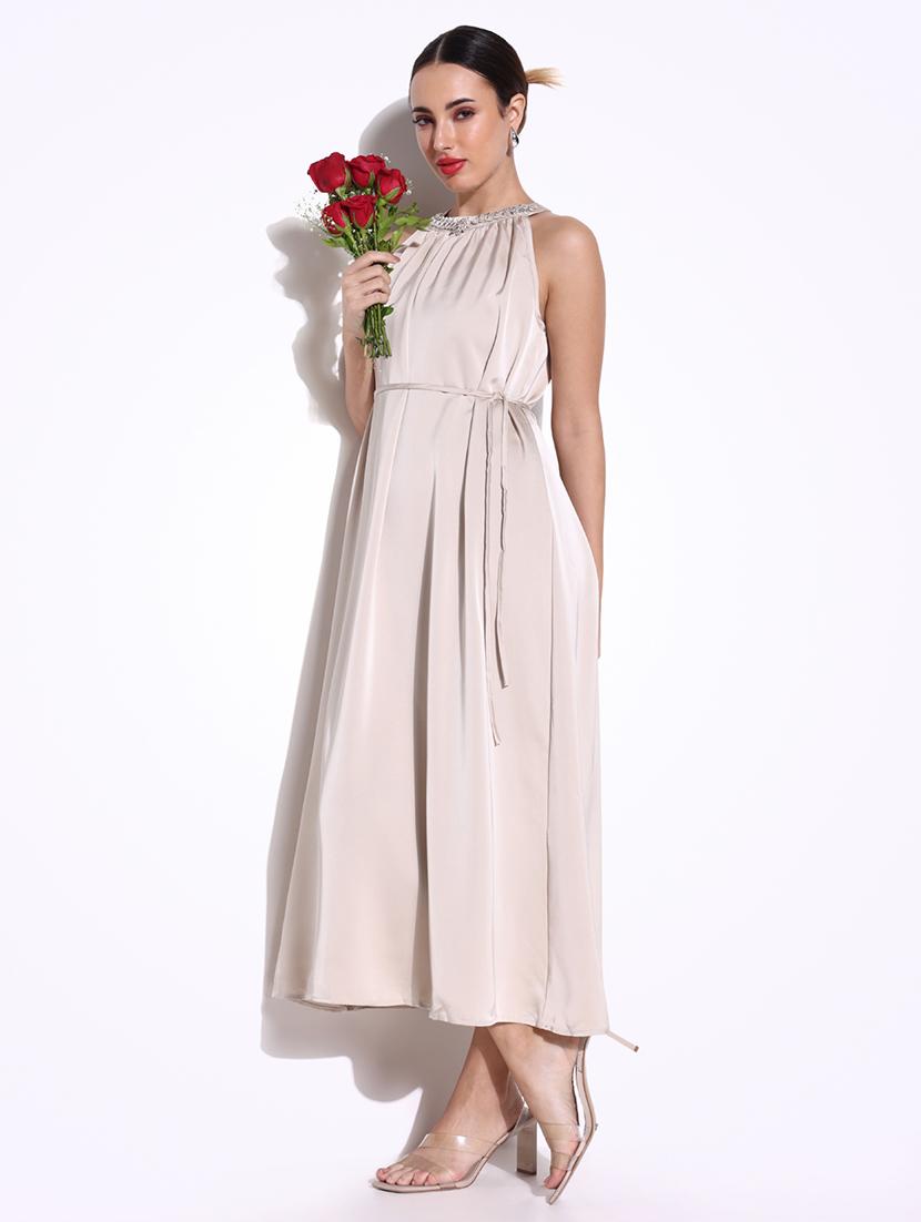 women solid halter neck a-line dress - 21643123 - Standard Image - 5