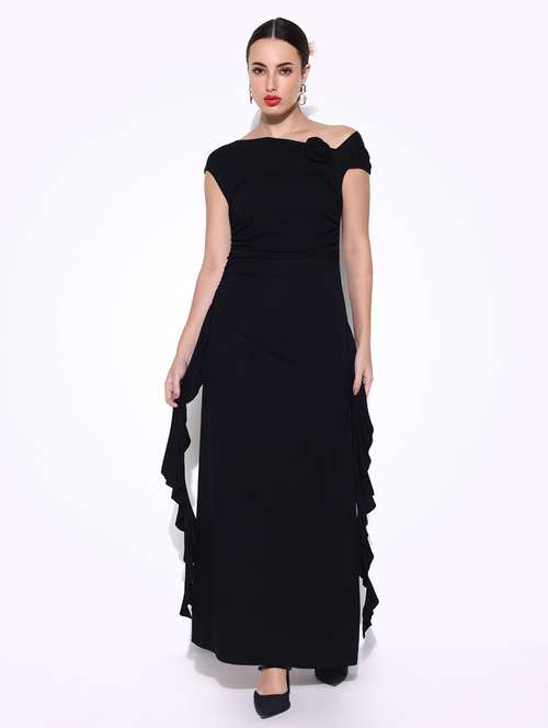 women solid asymmetric neck ruffle dress - 21643127 -  Standard Image - 0