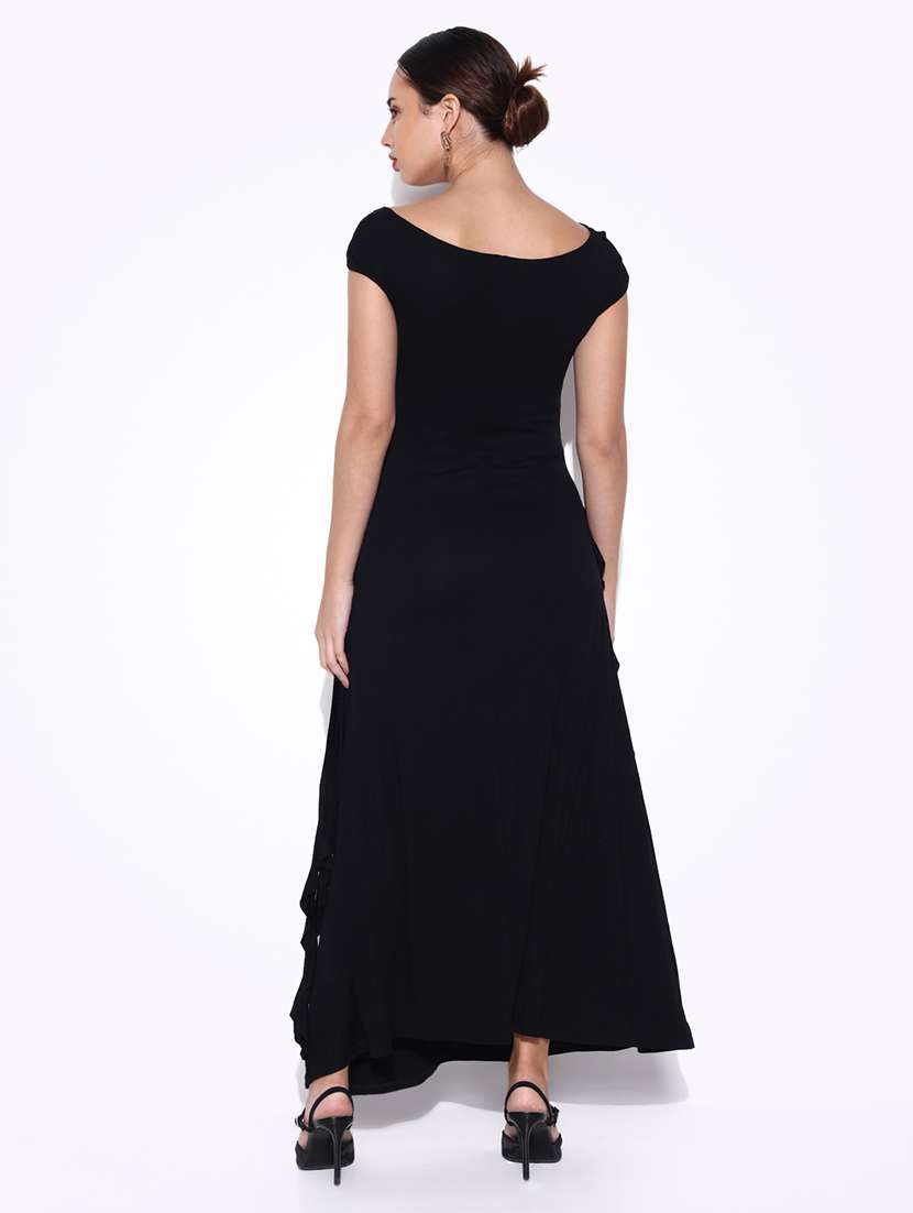 women solid asymmetric neck ruffle dress - 21643127 -  Standard Image - 3