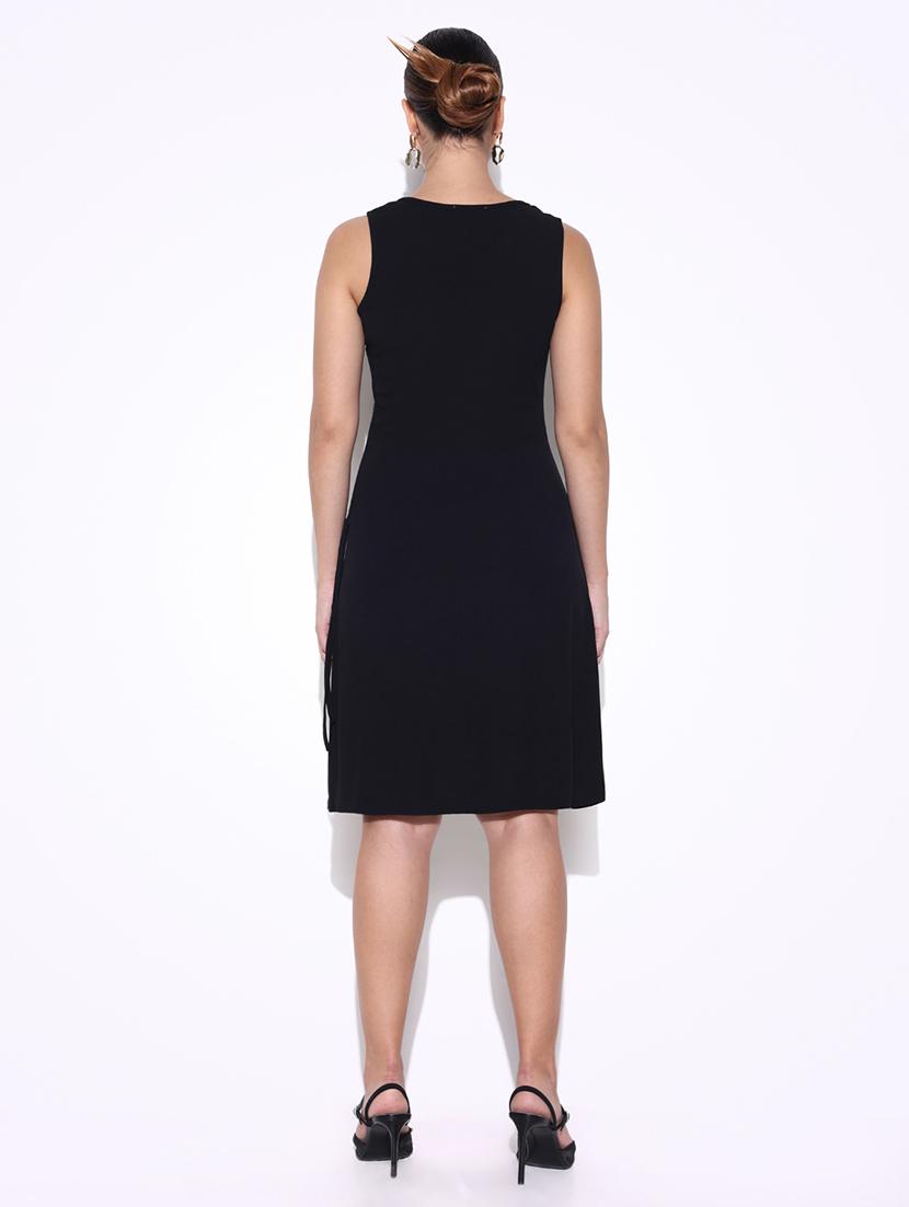 women solid sleeveless a-line dress - 21643134 - Standard Image - 3