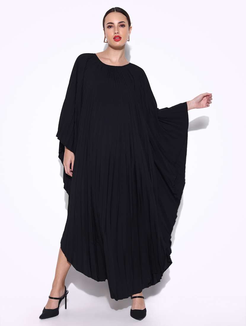 women black solid fit & flare dress