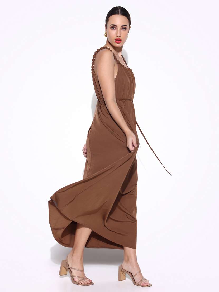 women solid shoulder strap fit & flare dress - 21643143 - Standard Image - 5