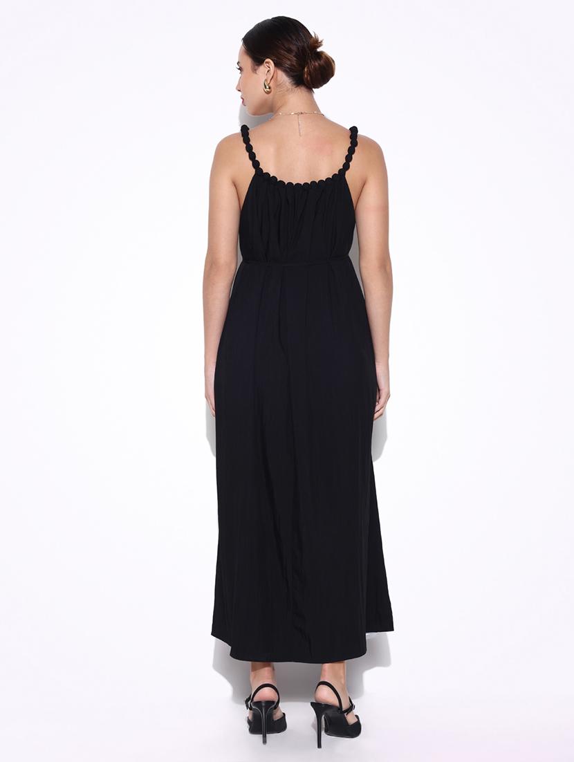 women solid shoulder strap fit & flare dress - 21643144 - Standard Image - 3