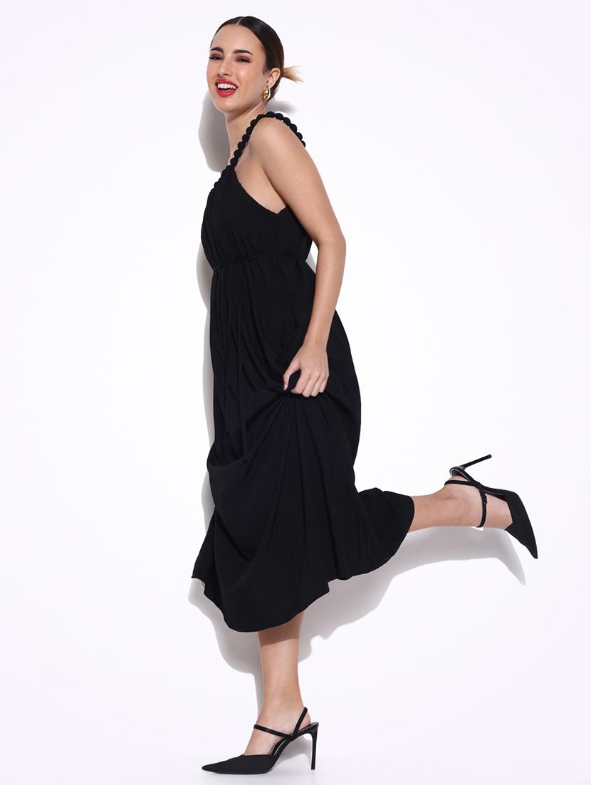 women solid shoulder strap fit & flare dress - 21643144 - Standard Image - 5