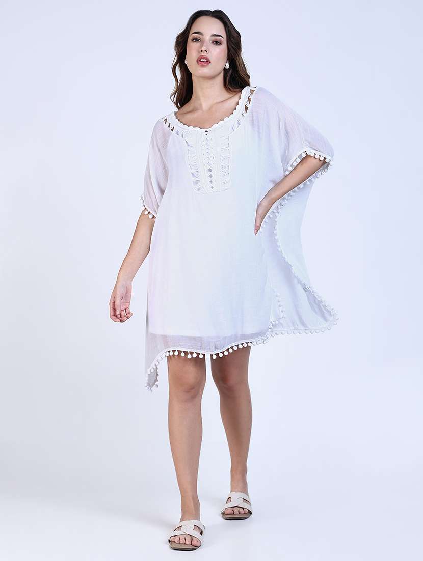 women solid lace detailed kaftan dresss - 21643159 -  Zoom Image - 0