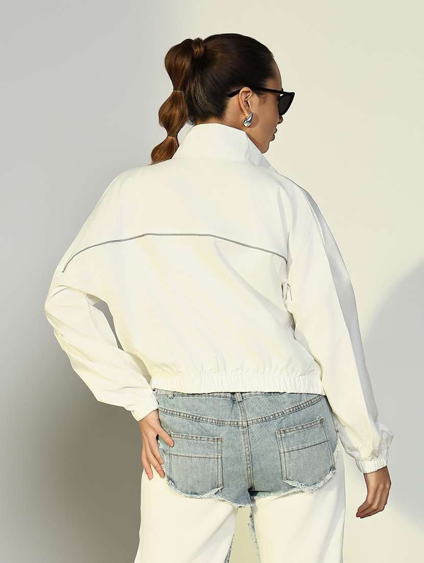 women solid long sleeves cropped windcheater jacket - 21643169 -  Standard Image - 3