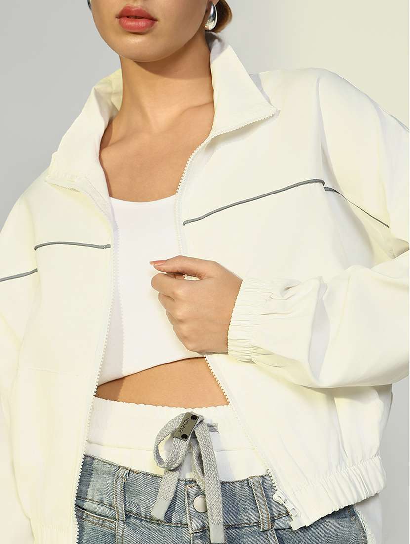 women solid long sleeves cropped windcheater jacket - 21643169 -  Standard Image - 5