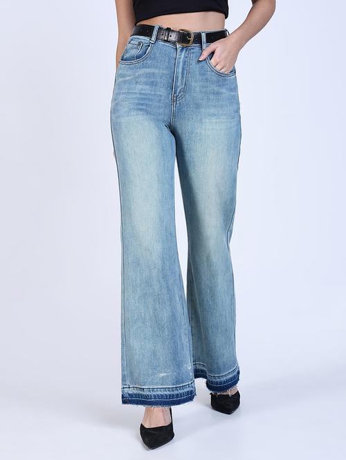 women solid high rise wide leg jean - 21643177 - Standard Image - 0