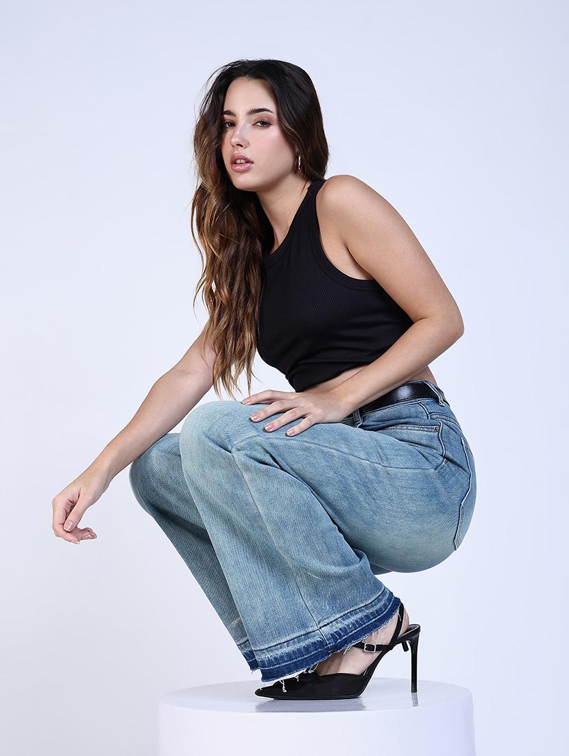 women solid high rise wide leg jean - 21643177 - Standard Image - 5