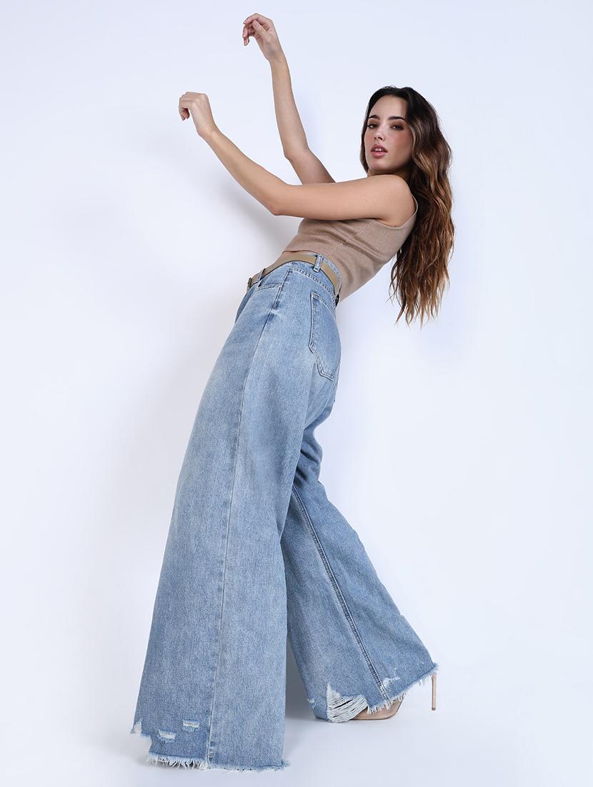 women solid high rise wide leg jean - 21643178 - Standard Image - 5