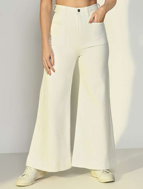 women solid high rise wide leg jean - 21643179 - Standard Image - 0
