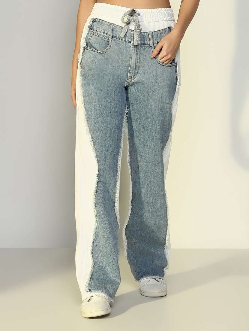 women color blocked high rise straight jean