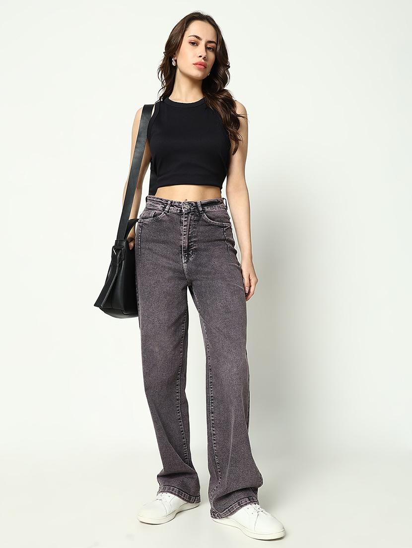 women solid high rise wide leg jean - 21643183 - Standard Image - 5