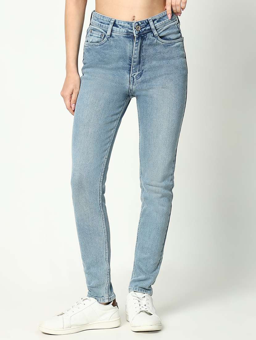 women solid high rise slim fit jean