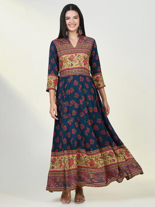 women teal floral printed anarkali kurta - 21643189 -  Standard Image - 0