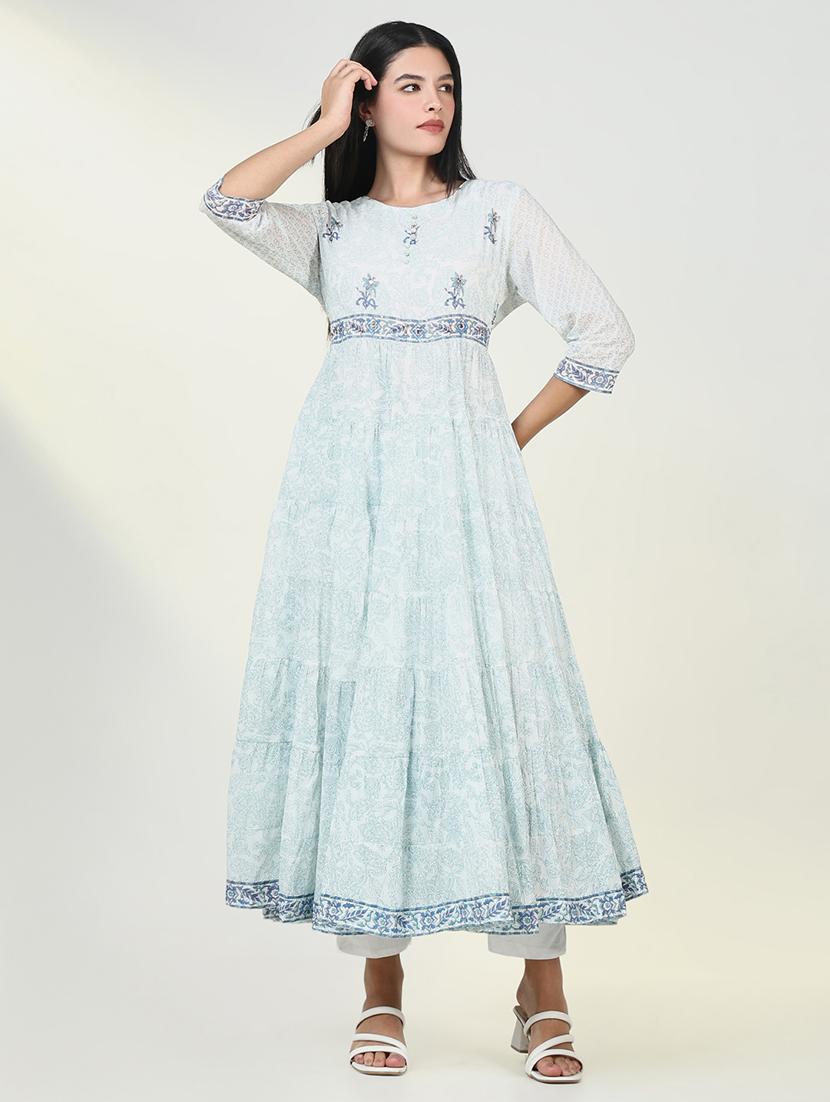 women light blue floral printed anarkali kurta - 21643193 - Zoom Image - 0