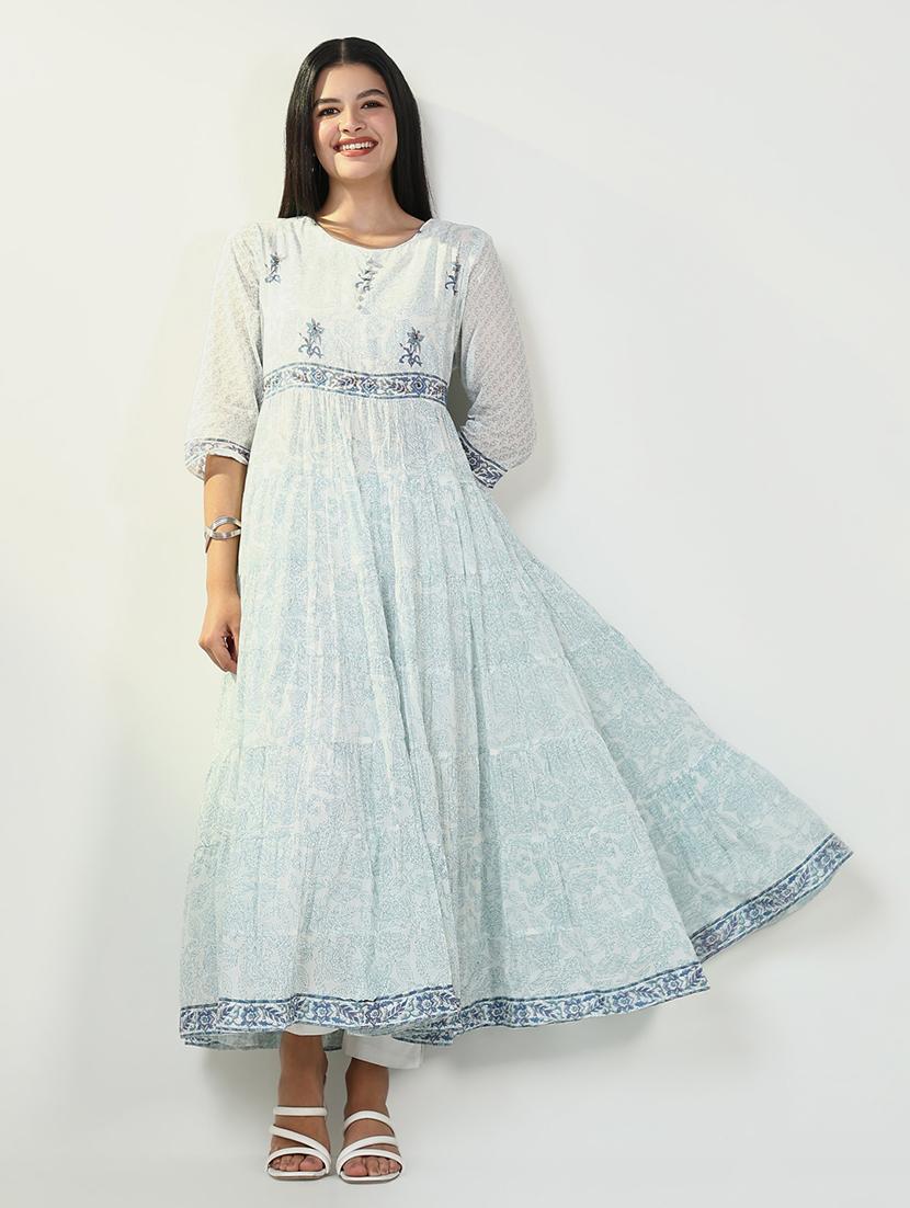 women light blue floral printed anarkali kurta - 21643193 - Standard Image - 5