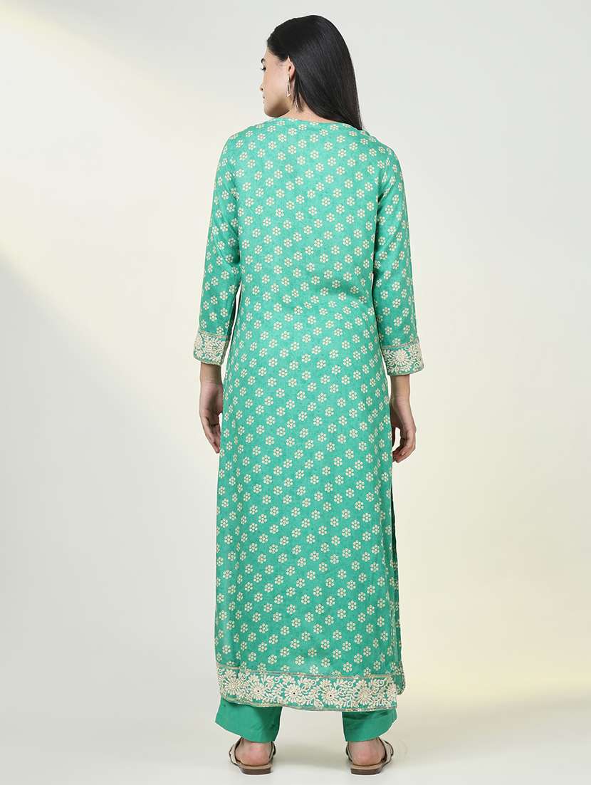 women printed long sleeve kurta pant set - 21643206 -  Standard Image - 3