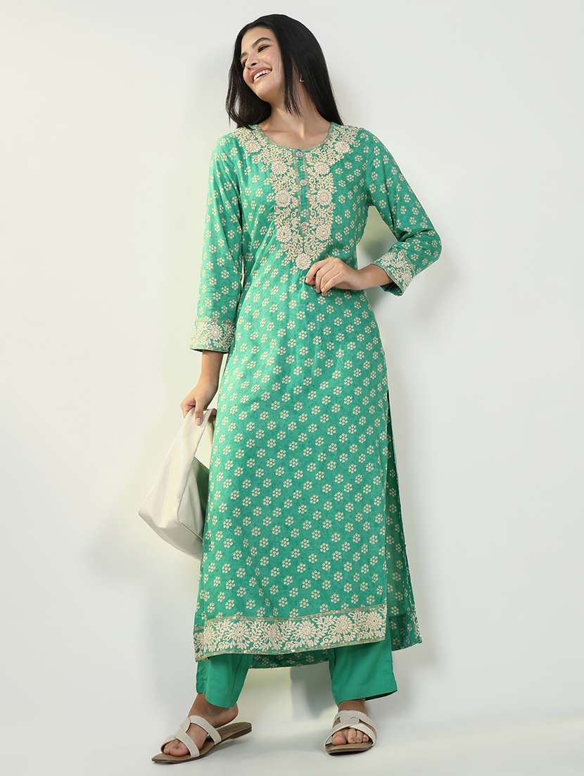 women printed long sleeve kurta pant set - 21643206 -  Standard Image - 5