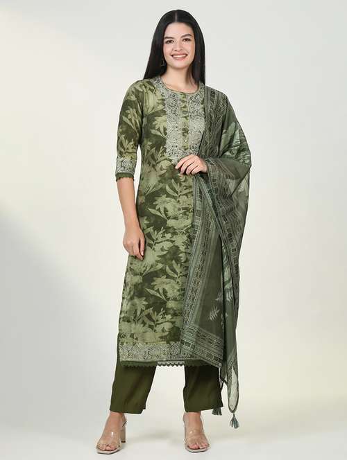 women three quarter sleeve kurta pant with dupatta set - 21643207 - Standard Image - 0