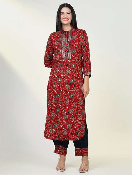 women red floral printed kurta salwar set - 21643209 -  Standard Image - 0