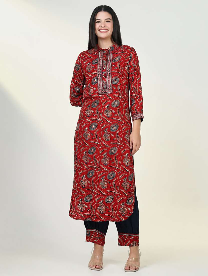 women red floral printed kurta salwar set